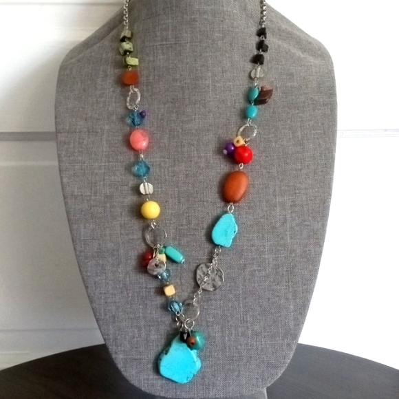 NWT Bocar. Silver Tone . Mix Materials Colorful Long Necklace. - Picture 7 of 14